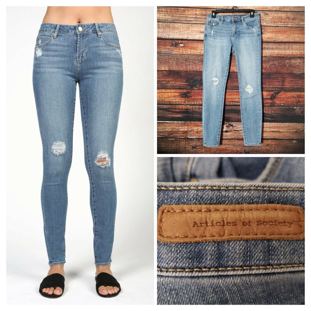 Articles of Society Jeans 28 Sarah Distressed Skinny Blue Balsam Denim